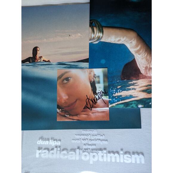 Dua Lipa Vinyl Hand Signed Insert Radical Optimism New Autograph Blue And White - Picture 8 of 11